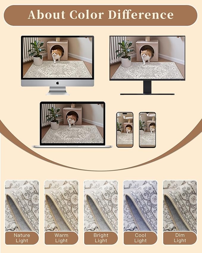 Madane 3x20 Hallway Runner Rug - Extra Long Carpet Runners for Hallways 20ft Non Slip Stain Resistant Rugs Runner for Living Room Bedroom 20 Feet Distressed Floor Carpet for Kitchen, Beige/Brown