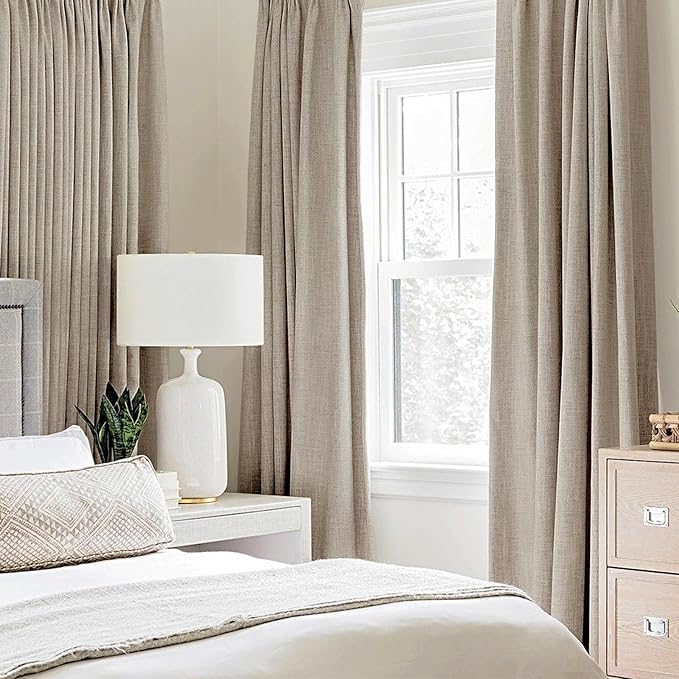 MIULEE Linen Textured Curtains for Bedroom Solid 100% Blackout Thermal Insulated Taupe Grommet Room Darkening Curtains & Drapes Luxury Decor for Living Room Nursery 52 x 63 Inch (2 Panels)