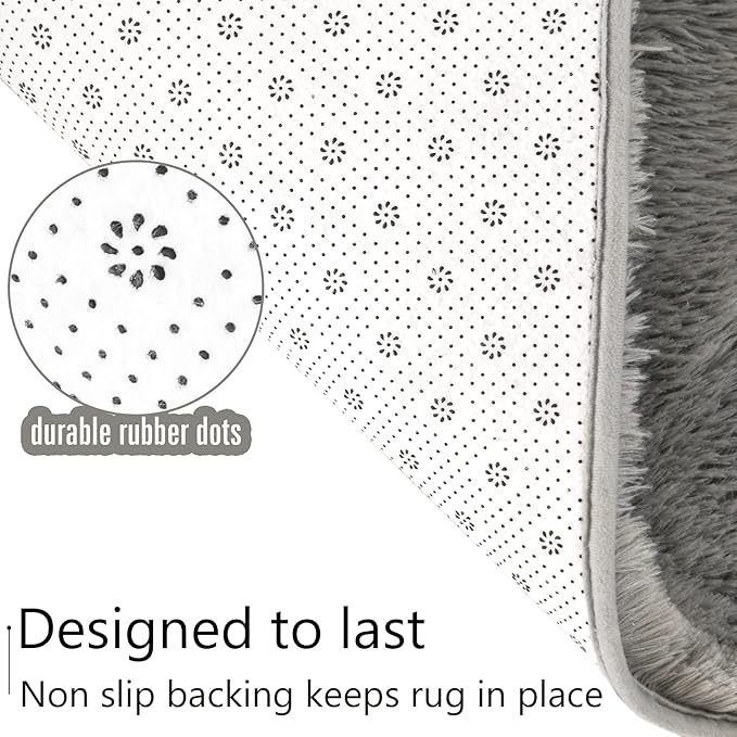 LOCHAS Ultra Soft Indoor Modern Area Rugs Fluffy Living Room Carpets for Children Bedroom Home Decor Nursery Rug 2x4 Feet, Gray
