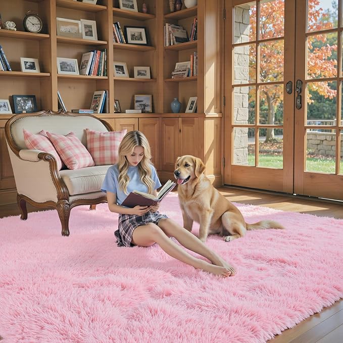 Area Rugs 10x14 Living Room, Shaggy Carpet Soft Plush Furry Bedside Rug Large Area Rugs for Bedroom Kids Girls Boys Home Decor Anti Slip(10 x 14, Pink)