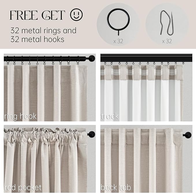 Beige Color Blackout Curtains 90 Inch Long 2 Panels,Back Tab Pleated Heading Tape with Hooks,Minimalist Completely Shaded Thermal Insulated Noise Reducing French Door Drapes Oatmeal