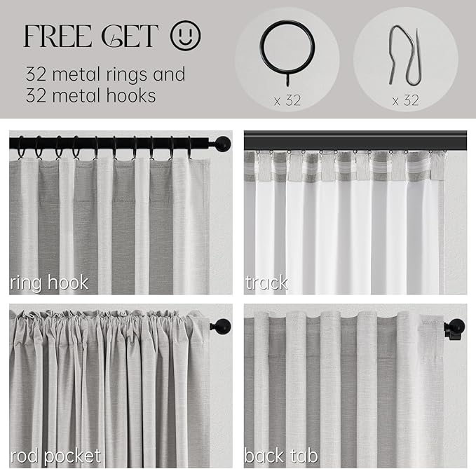Topfinel 90 Inches Long Full Blackout Light Grey Linen Curtains for Bedroom, Pinch Pleat Black Out Curtains, Viral Farmhouse Modern Lined Track Drapes 2 Panels Set for Sliding Door Winter