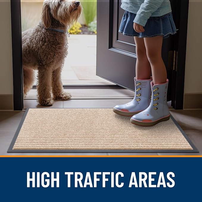 OLANLY Front Door Mat Indoor Outdoor Entrance, Waterproof Heavy Duty Doormat, Fade Resistant, Low Profile, Easy Clean Patio Porch Welcome Floor Mats for Entry, 47x17, Beige