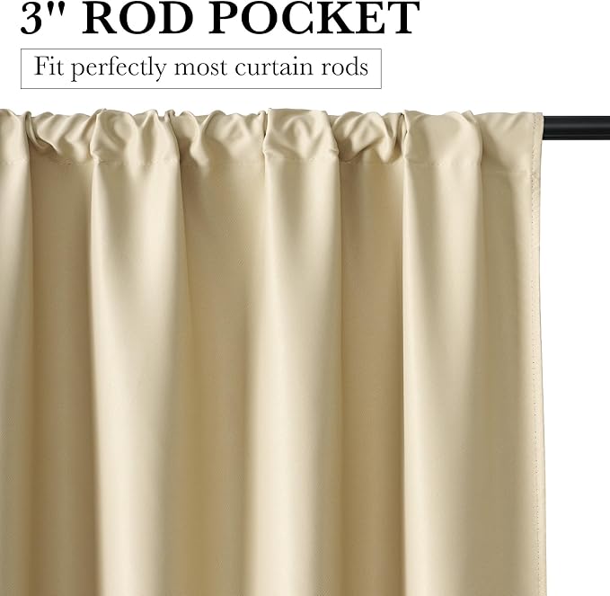 RYB HOME 100% Blackout Short Curtains for Small Window, Thermal Insulated Total Room Darkening Noise Reducing Curtains for Kitchen Bathroom Basement, 34 inches Wide by 48 inches Long, Biscotti Beige