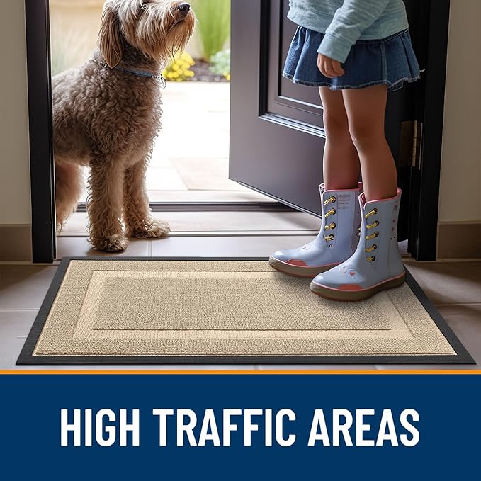 OLANLY Front Door Mat Indoor Outdoor Entrance, Waterproof All-Season, All-Weather Doormat, Sturdy Natural Rubber, Low Profile, Easy Clean Patio Porch Entryway Mat, 47x17, Off-White