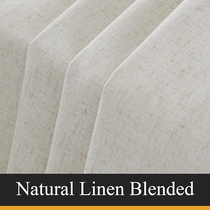 RYB HOME Natural Linen Blended Curtains 84 inch Long 2 Panels Set, 100% Blackout Burlap Look Curtains Drapes, Privacy Window Treatment with White Liner for Living Room Nursery, Natural, W52 x L84 inch