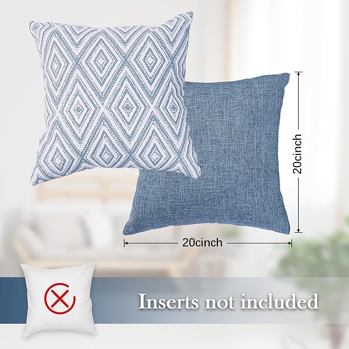 HPUK Decorative Throw Pillow Covers Set of 4 Couch Pillows Accent Cushion Cover for Couch Sofa Living Room, 20"x20" inches, Blue