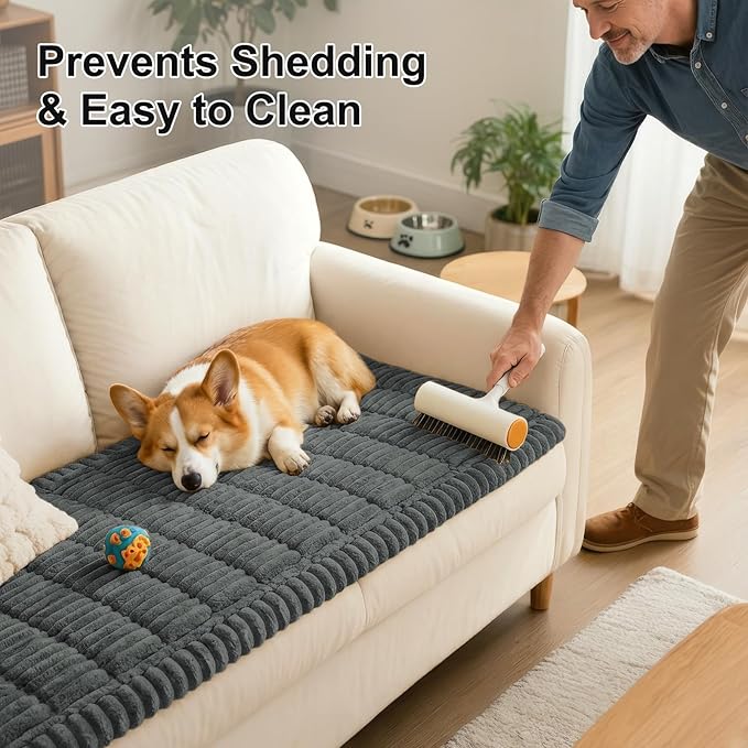 Smiry Couch Cover for Dogs Washable, Non Slip Fuzzy Pet Couch Covers for 3 Cushion Sofa Pet Friendly, Thick Soft Sofa Slipcovers Cushion Protector (Dark Grey, 27.6" x 47")