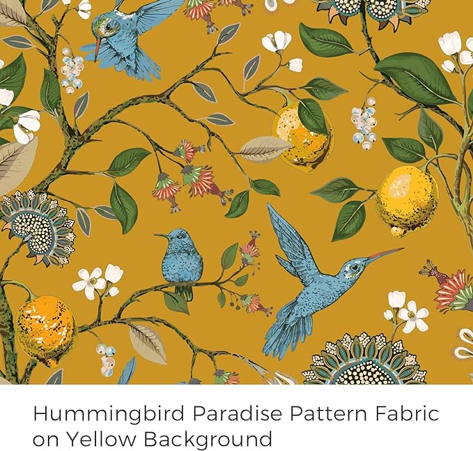 Topfinel 102 Inches Long Mustard Yellow Luxury Curtains for Living Room Bedroom, Blackout Vintage Art Deco Victorian Curtains Floral Lemon Hummingbird Printed Grommet Drape 102 Inch Length