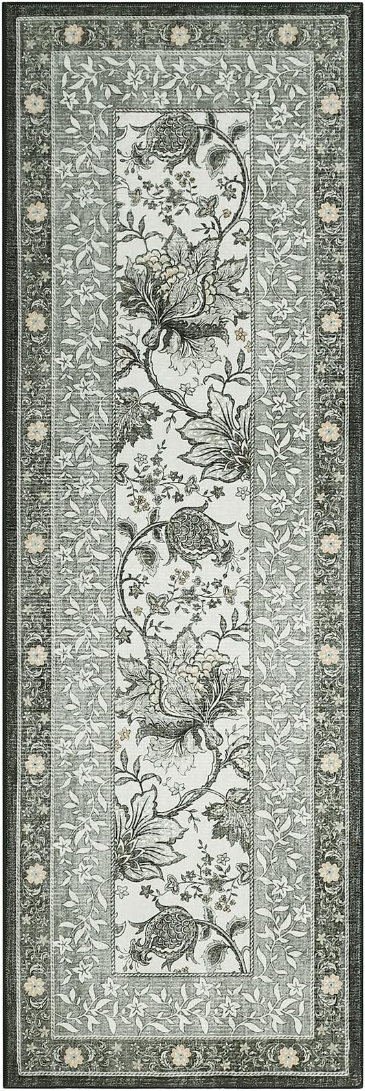 GarveeHome Provence Fog 2.5 x 8 Washable Kitchen Runner Rugs Non Slip Vintage Boho Cottage Long Rug for Hallways Bedroom Entryway Bathroom Mat with Rubber Back
