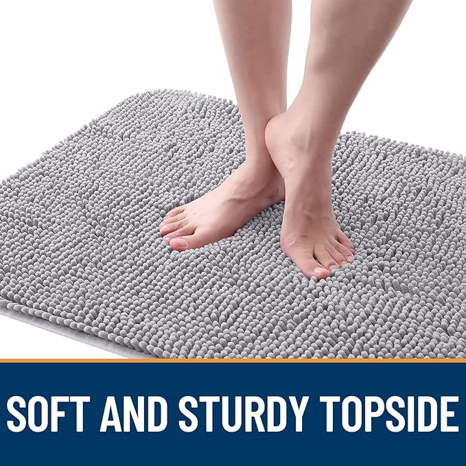 OLANLY Dog Door Mat for Muddy Paws 47x20, Absorbs Moisture and Dirt, Absorbent Non-Slip Washable Doormat, Quick Dry Chenille Mud Mat for Dogs, Entry Indoor Entryway Carpet for Inside Floor, Light Grey