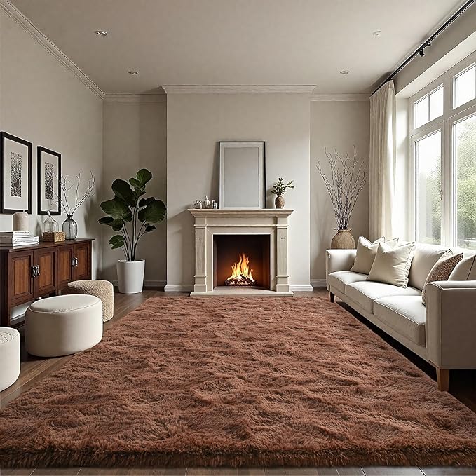 LOCHAS Ultra Soft Indoor Modern Area Rugs Fluffy Living Room Carpets for Children Bedroom Home Decor Nursery Rug 6x9 Feet, Brown