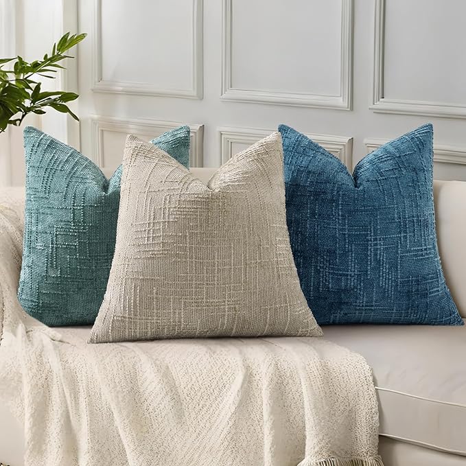 decorUhome Navy Blue Chenille Euro Sham Throw Pillow Covers 24x24 Set of 2 Textured Soft Cozy Slubby Couch Pillow Covers Modern Farmhouse Boho Decorative Pillow Cases for Bed Sofa Living Room