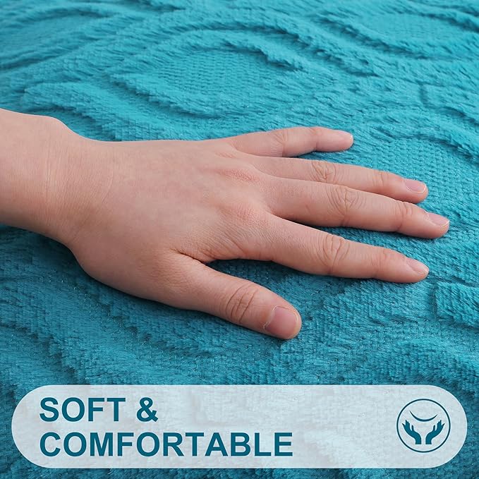 decorUhome Summer Throw Pillow Covers 26x26 Inch Set of 2, Soft Plush Faux Wool Teal Solid Couch Pillow Covers, Accent Euro Sham Farmhouse Neutral Square Pillow Cases for Sofa Bed Living Room