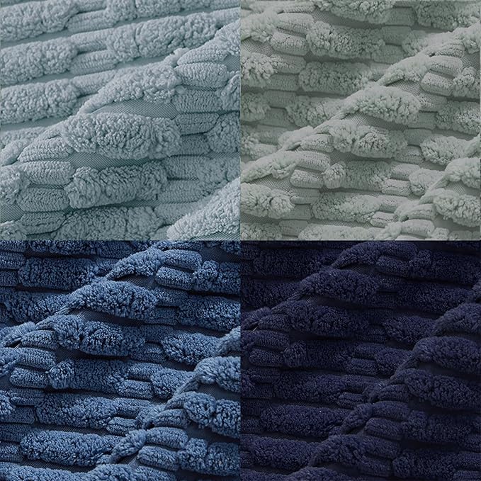 Fancy Homi Set of 4 Blue Decorative Throw Pillow Covers 18x18 Inch for Couch Bed Chair, Modern Farmhouse Boho Room Decor, Soft Fuzzy Corduroy Textured Striped Coastal Blue Cushion Case 45cm