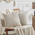 Fancy Homi 2 Packs Neutral Taupe Decorative Throw Pillow Covers 22x22 Inch for Living Room Couch Bed Sofa, Rustic Farmhouse Boho Home Decor, Soft Corss Corduroy Patchwork Accent Cushion Case 55x55 cm
