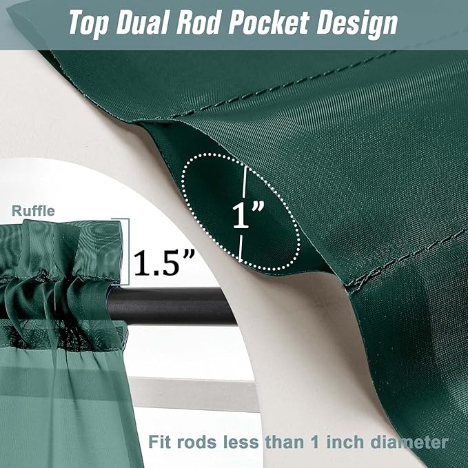Green Sheer Curtains Tier 30 Inches Length 2 Panels, Light Filtering Lightweight Soft Window Drapes, Cute Elegant Cafe Curtains for Nursery, Dual Rod Pocket, Hunter Green, 2x42Wx30L Inches
