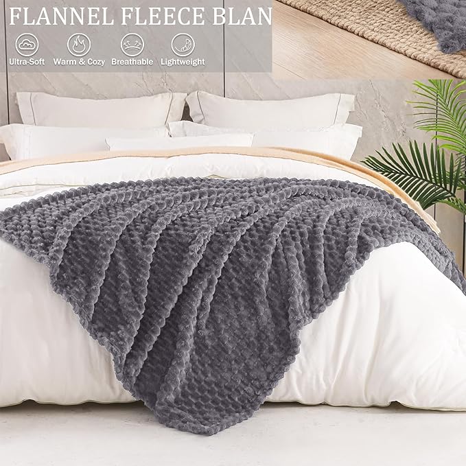 Exclusivo Mezcla Fleece California King Blanket for Bed, Oversized Fuzzy Grey Bed Blankets, Soft Cozy Plush Sofa Throws for All Seasons, 120x120 Inches