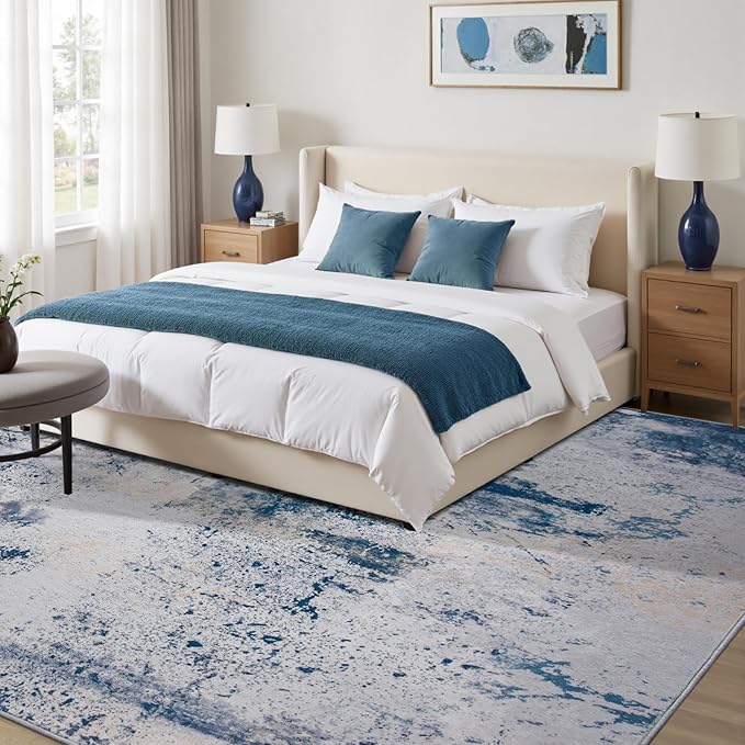 Toneed Abstract Area Rug 5x7 Modern Washable Rug Soft Non Slip Rug Low Pile for Bedroom Living Room Dining Room Dusty Teal Grey