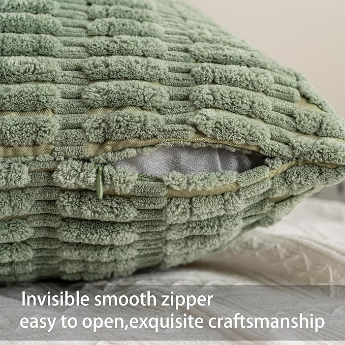 Pack of 2 Corduroy Decorative Throw Pillow Covers 26x26 InchSoft Striped Pillow Covers Modern Farmhouse Home Decor for Sofa Living Room Couch Bed（Blackish Green）