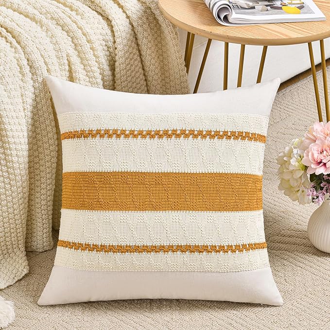 Fancy Homi Set of 1 Mustard Yellow Fall Decorative Throw Pillow Cover 18x18 Inch for Couch Bed Sofa, Autumn Halloween Thanksgiving Home Decor, Soft Cotton Aesthetic Cushion Case