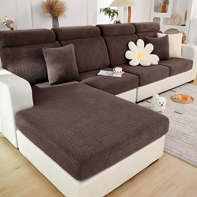 Couch Cushion Covers for Sofa Couch Covers Wear-Resistant Universal Sofa Cover Washable Stretch for Sectional Slipcovers (Texture-Brown,Extra Large Single Seat Cover)