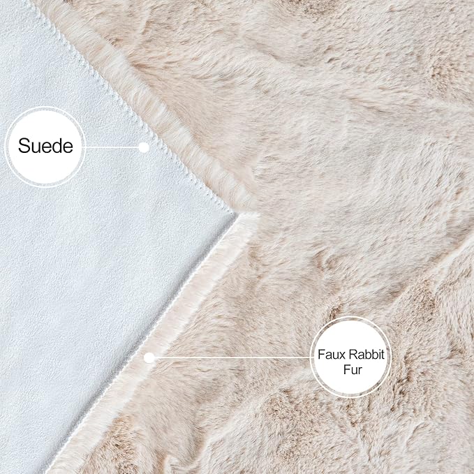 ORINOVA Light Brown Beige Plush Washable Fluffy Area Rugs for Bedroom Faux Fuzzy Bunny Fur Rug for Living Room Nursery Rug 3x5 Boho Rugs