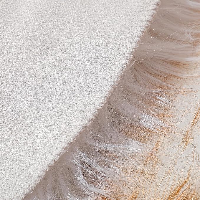 linmopm Faux Fur Rug Sheepskin Shag Fluffy Fuzzy 3x4 ft Rugs for Bedroom Bedside Bed Floor Living Room Plush Rectangle High-Density Cushion Carpet Super Sofa Cover White and Yellow