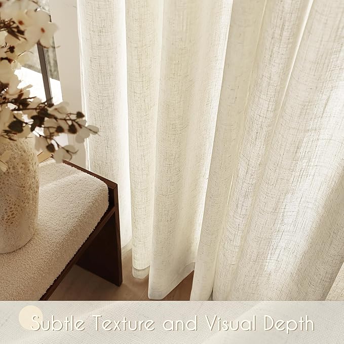 Faux Linen Beige Curtains 84 inches Long for Living Room Rustic Farmhouse Flax Linen Drapes Semi Sheer Burlap Textured Canvas Cloth Curtain Panels Set of 2 Kahki Tan