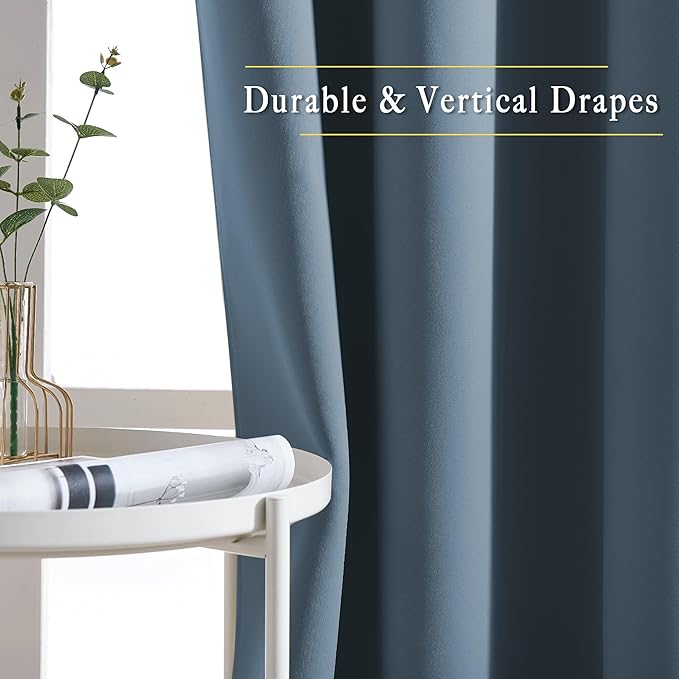 NICETOWN Smoky Blue Blackout Curtains 63 inches Long, Grommet Room Darkening Window Treatment Thermal Insulated Drapes Sound Reducing for Bedroom, W46 x L63, 2 Panels