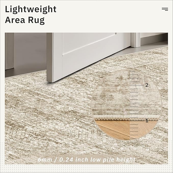 6x6 Brown Round Rug 6ft Living Room Circle Rug Vintage Round Area Rug Non Slip Indoor Carpet for Dining Room Bedroom