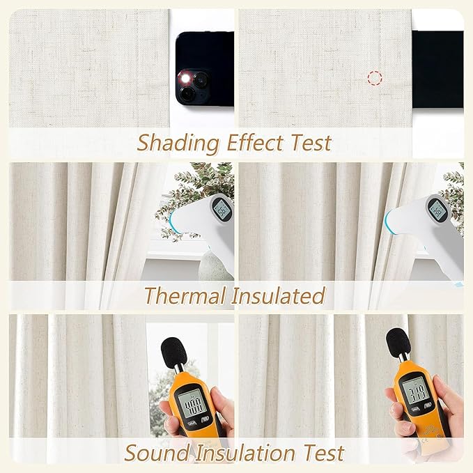 Guken 100% Blackout Cream Linen Curtains 110 Inch Wide by 52 Inch 2 Panels Set for Living Room Bedroom Back Tab Thermal Insulated Black Out Linen Drapes Room Darkening Window Curtains