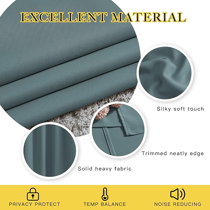 NICETOWN Greyish Blue Bedroom Curtains 96 inches Long, Grommet Thermal Insulated Room Darkening Window Treatments Sound Reducing for Living Room, W46 x L96, 2 Panels