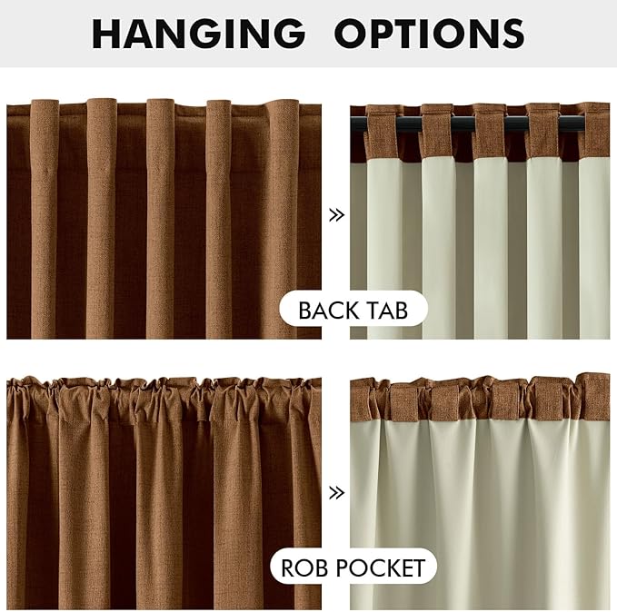 MIULEE 100% Blackout Linen Curtains for Bedroom, Brown Solid Luxury Decor Thermal Insulation Room Darkening Drapes for Living Room Nursery Back Tab Rod Pocket 42 x 63 Inches, 2 Panels