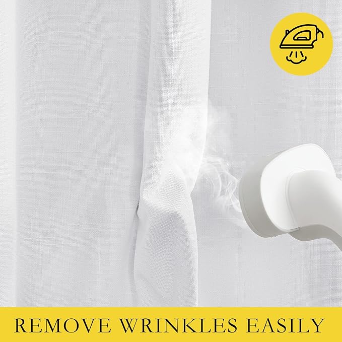 NICETOWN 100% Absolutely Blackout Linen Curtains with Thermal Insulated White Liner, White, W62, 2 Pieces, Noise Reducing Textured Linen Look Curtains for Windows 95 inch Length for Classroom