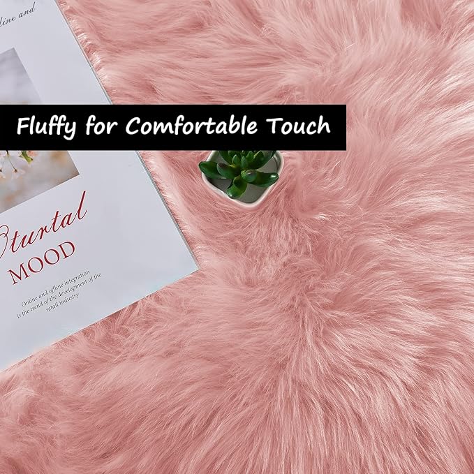 Goolela Pink Area Rug 9x12 Fluffy Fuzzy Furry Rug for Girls Bedroom Faux Sheepskin Fur Shaggy Soft Luxury Rectangle