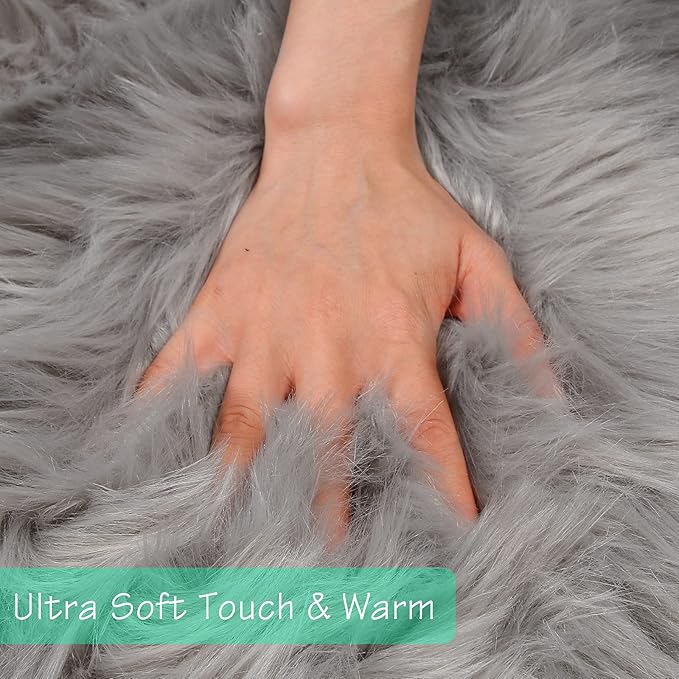 duduta Grey Faux Sheepskin Runner Rugs 2x6 ft, Fluffy Shag Bedroom Rug Decor Fur Couch Sofa Covers Washable