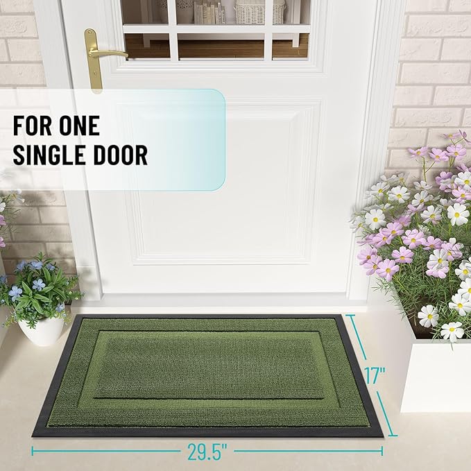 OLANLY Front Door Mat Indoor Outdoor Entrance, Waterproof All-Season, All-Weather Doormat, Sturdy Natural Rubber, Low Profile, Easy Clean Patio Porch Entryway Mat, 59x23, Classic Green