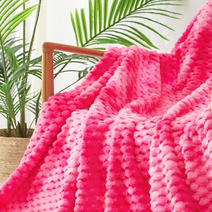 Exclusivo Mezcla Fleece Twin Blanket for Bed, Extra Large Fuzzy Tie-dye Hot Pink Bed Blankets, Soft Cozy Plush Sofa Throws for All Seasons, 60x80 Inches