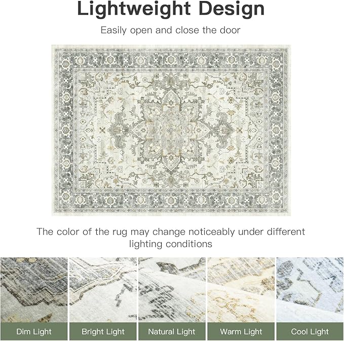 Lofus 6x9 Area Rugs for Living Room, Machine Washable Non-Slip Area Rug, Low Pile Large Rugs for Bedroom, Kitchen, Dining Room, Home Office, Vintage Oriental Print Rug, Taupe Grey