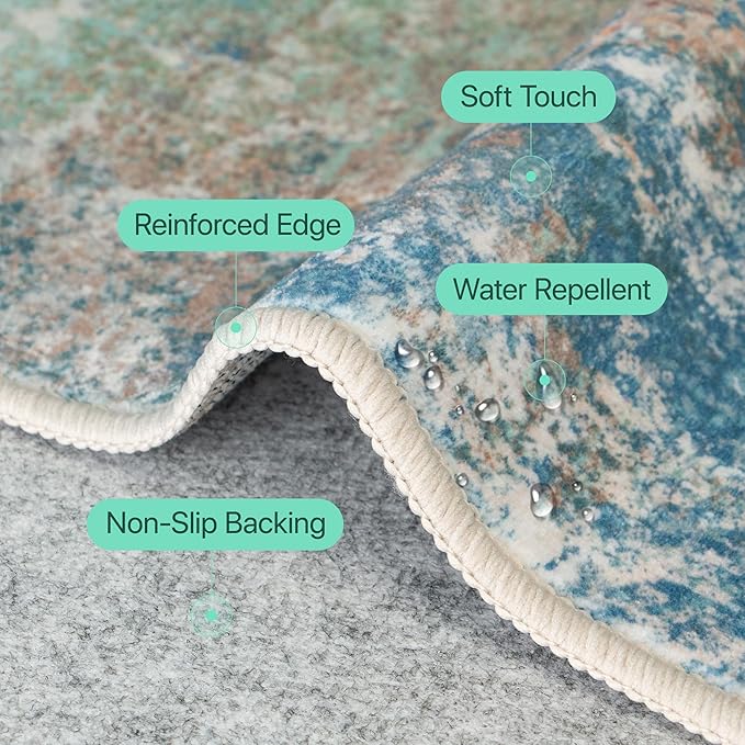Area Rugs 9x12 for Living Room Bedroom, Modern Abstract Machine Washable Rug, Large Soft Low Pile Floor Carpet with Non Slip Backing for Dining Room, Blue Green
