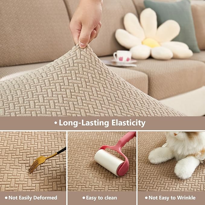 Couch Cushion Covers for Sofa Couch Covers Wear-Resistant Universal Sofa Cover Washable Stretch for Sectional Slipcovers (Texture-Green,Back Cover M)