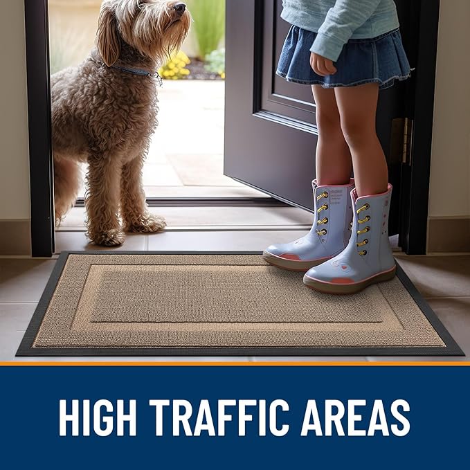 OLANLY Front Door Mat Indoor Outdoor Entrance, Waterproof All-Season, All-Weather Doormat, Sturdy Natural Rubber, Low Profile, Easy Clean Patio Porch Entryway Mat, 47x23, Mocha