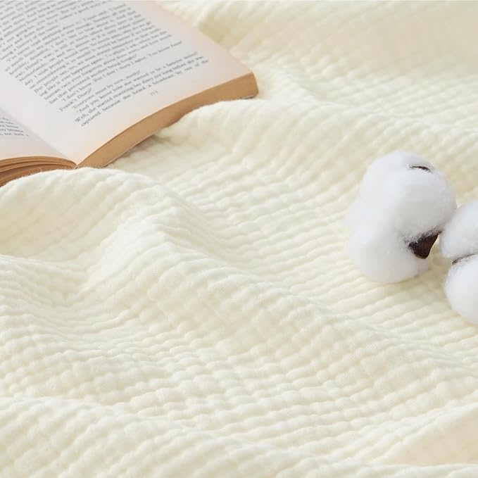 Bedsure 100% Cotton Muslin Throw Blanket Twin XL for Bed - 4-Layer Breathable and Lightweight Thin Soft Summer Gauze Muslin Blankets for Adults, Cream, 66x90 Inches
