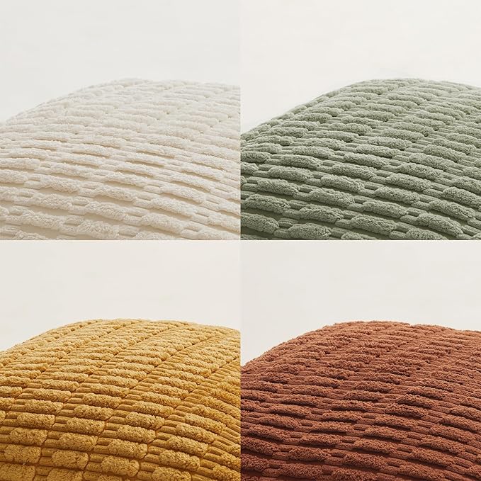 Fancy Homi 4 Packs Boho Fall Decorative Throw Pillow Covers 22x22 Inch for Living Room Couch Bed Sofa, Rustic Farmhouse Home Decor, Soft Plush Striped Corduroy Colorful Square Cushion Case 55x55 cm