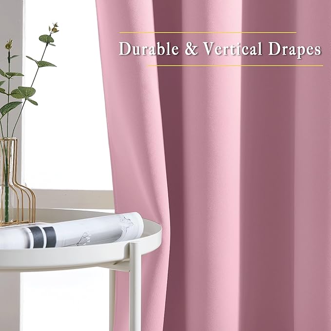 NICETOWN Crystal Pink Room Darkening Curtain Panels - Window Treatment Thermal Insulated Grommet Room Darkening Curtains/Drapes for Bedroom (2 Panels, 46 by 96)