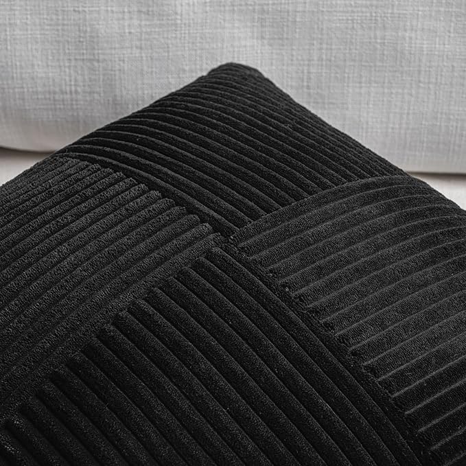 Fancy Homi 2 Packs Black Lumbar Decorative Throw Pillow Covers 20x28 Inch for Living Room Couch Bed Sofa, Rustic Farmhouse Boho Home Decor, Soft Striped Corduroy Rectangle Accent Cushion Case 50x70 cm