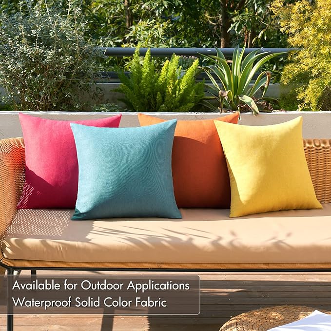 MIULEE Pack of 4 Decorative Outdoor Throw Pillow Covers Linen Waterproof Pillow Covers Farmhouse Cushion Cases for Patio Garden Tent Balcony Couch Sofa 16x16 inch Red/Turquoise
