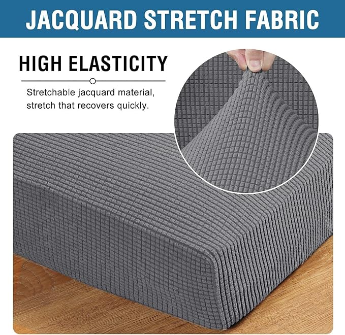 H.VERSAILTEX Super Stretch Individual Seat Cushion Covers Sofa Covers Couch Cushion Cover Slipcover Sets Thick Jacquard Textured Twill Fabric (3 Piece Sofa Cushion Covers, Grey)