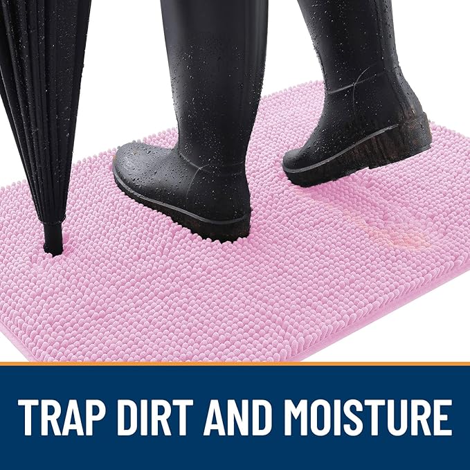 OLANLY Dog Door Mat for Muddy Paws 34x21, Absorbs Moisture and Dirt, Absorbent Non-Slip Washable Doormat, Quick Dry Chenille Mud Mat for Dogs, Entry Indoor Entryway Carpet for Inside Floor, Pink
